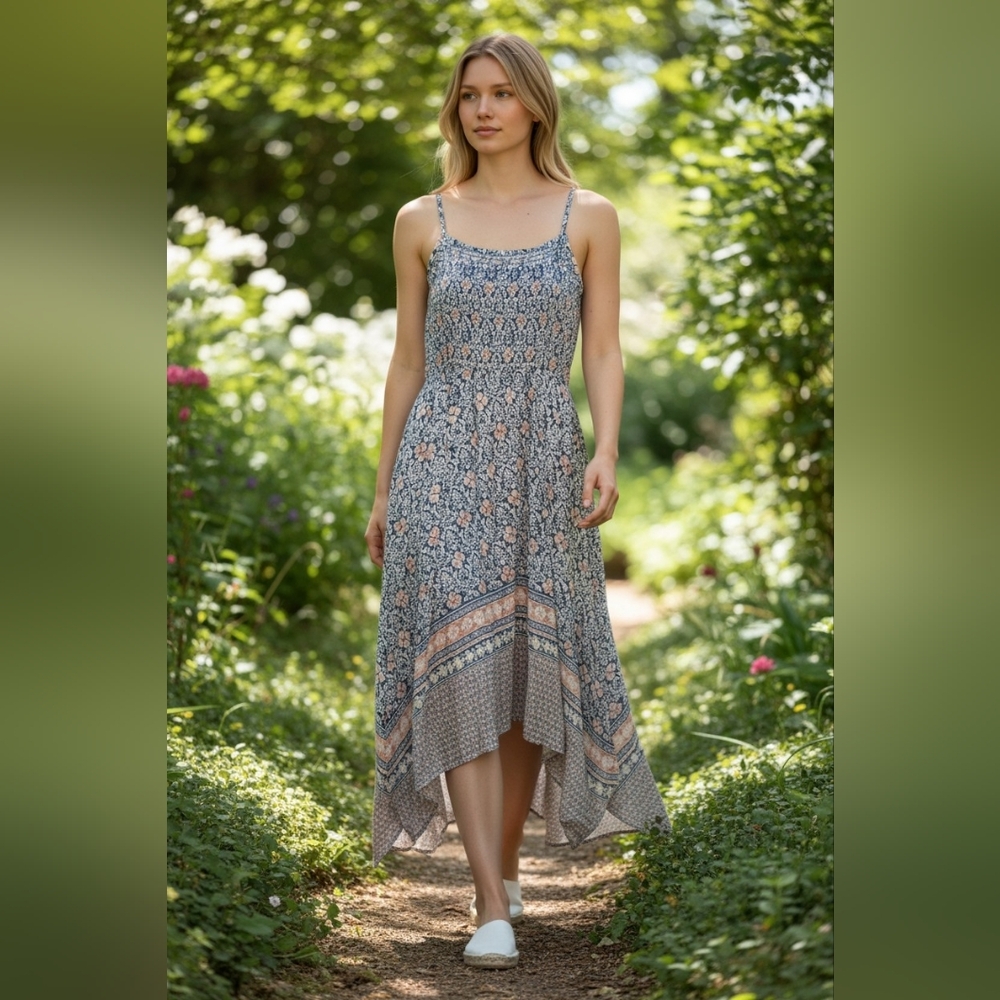 Japna Ladies XS Flowy Rayon Summer Scarf Asymmetrical Hem Dress Boho Hippie